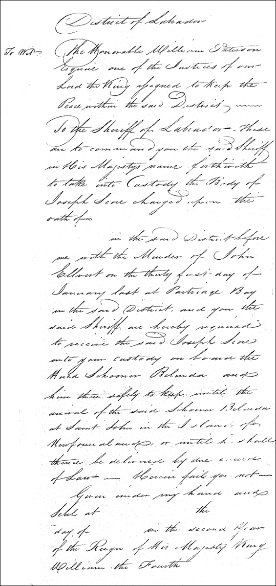 Execution order to Sheriff Robinson in 1830 to transport a prisoner Execution order to Sheriff Robinson in 1830 to transport a prisoner